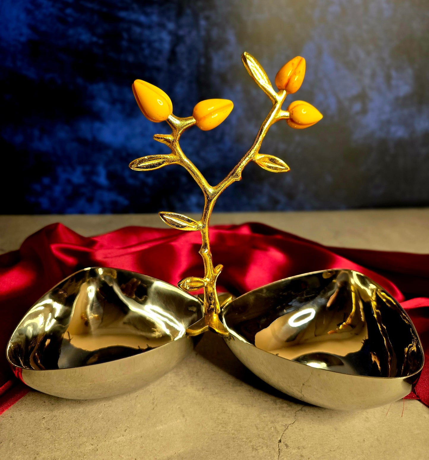 TWIN SERVING SILVER YELLOW LEAF