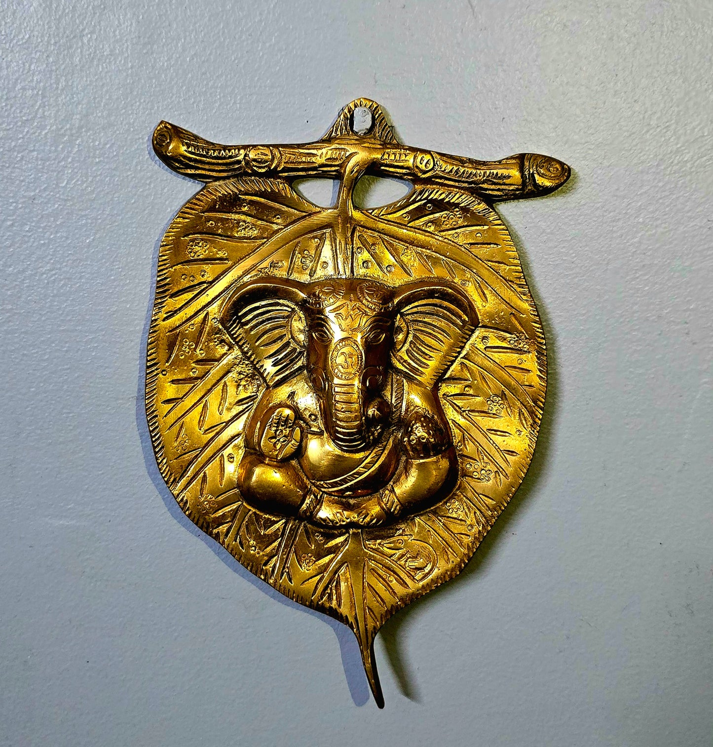 Divine Leaf Ganesh Brass Wall Art