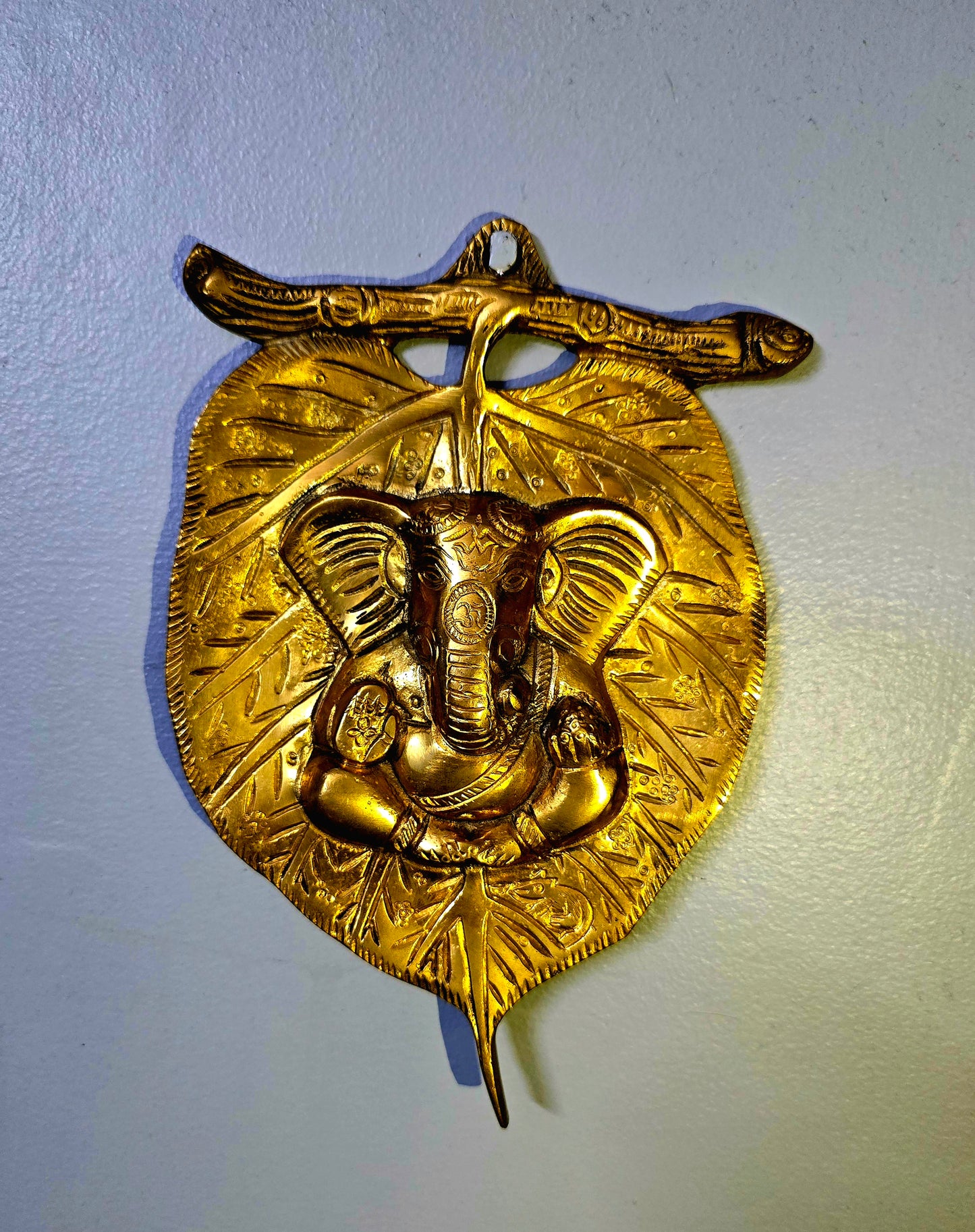 Divine Leaf Ganesh Brass Wall Art