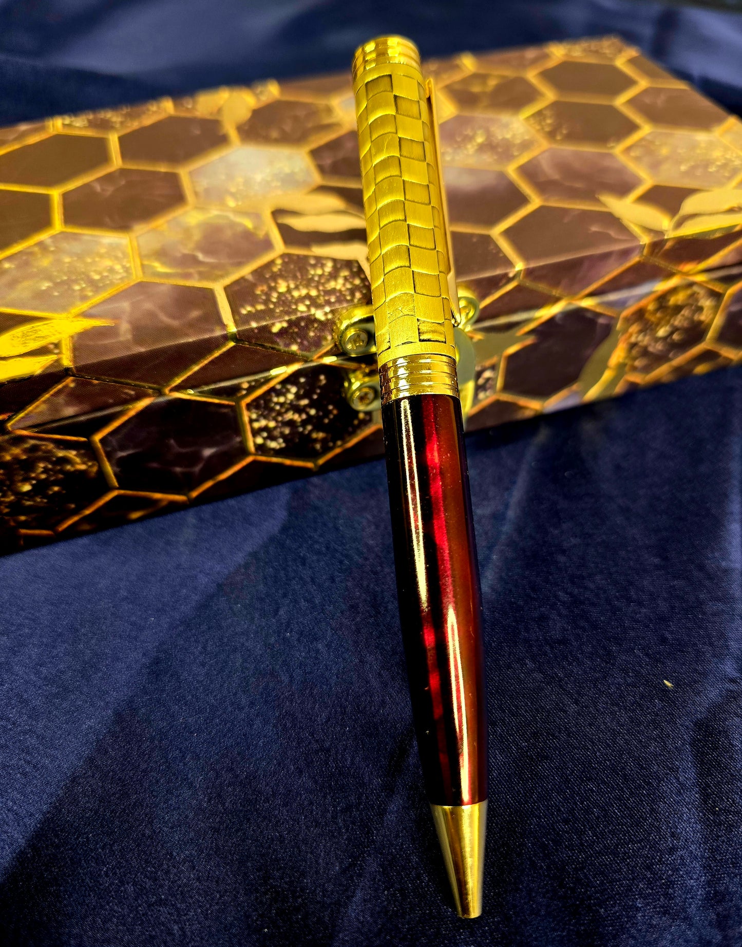 Golden Red Square Cut Luxury Metal Pen